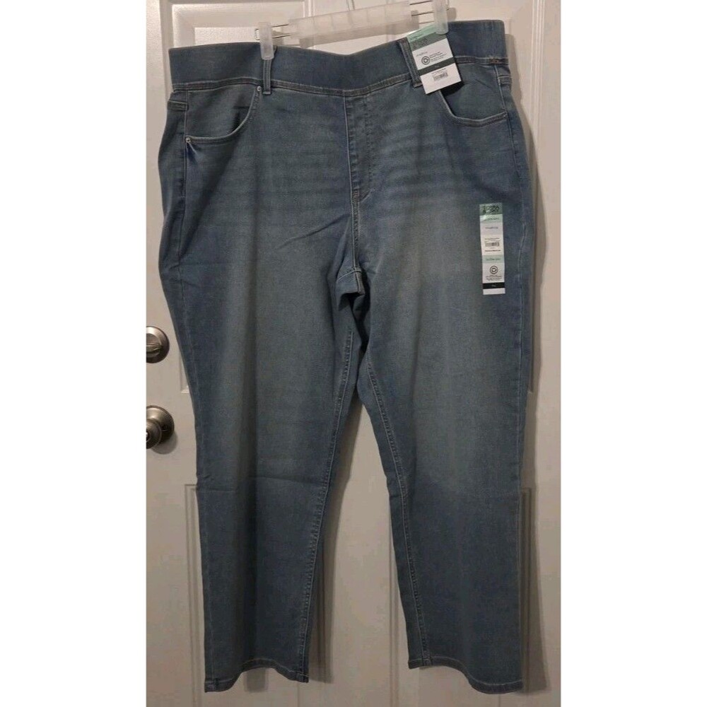 Terra & Sky Straight Leg Pull On Jeans Medium Wash Blue Denim - Size 2X(20w-22w)